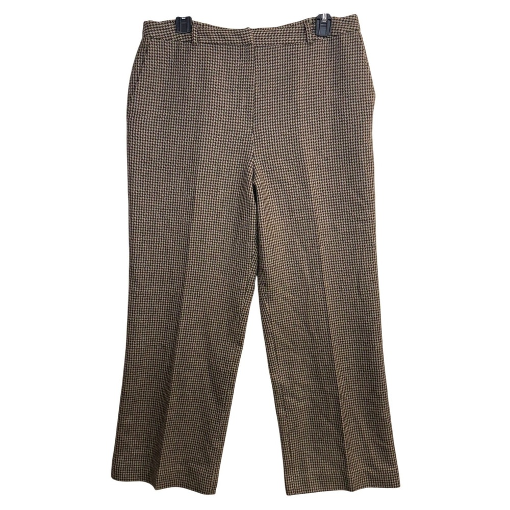 VTG Talbots‎ 12 Brown Wool Houndstooth Trousers Pant Career Work 90s Old Money